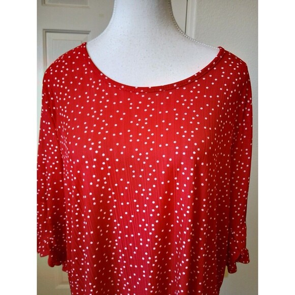 Cure Women's Blouse Tunic Red‎ White Polk Dot Short Sleeve Ruffle Sleeve 2XL - Picture 6 of 14